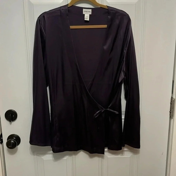 Chico's Size 3 Womens Silky faux Wrap Blouse Shirt Plum Purple - Picture 1 of 8